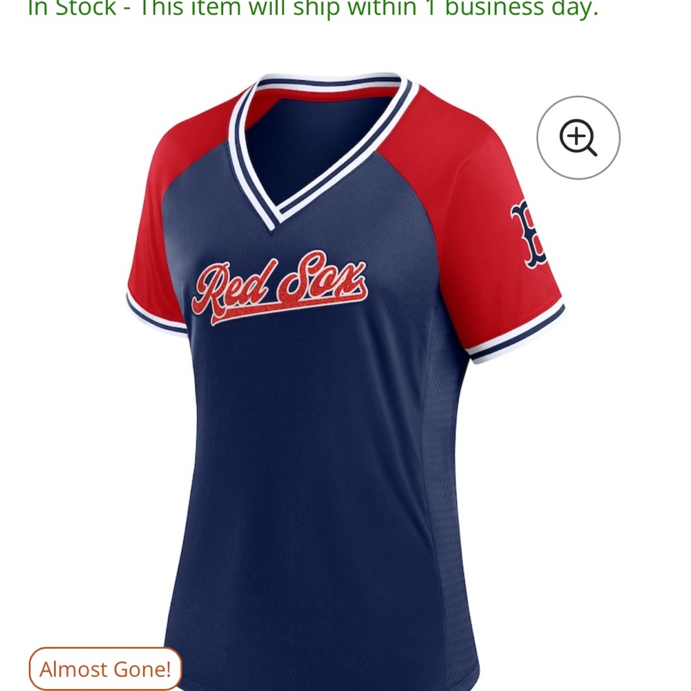 Boston Red Sox Women’s Glitz & Glam League Diva raglan v-neck t-shirt, navy - Picture 7 of 9